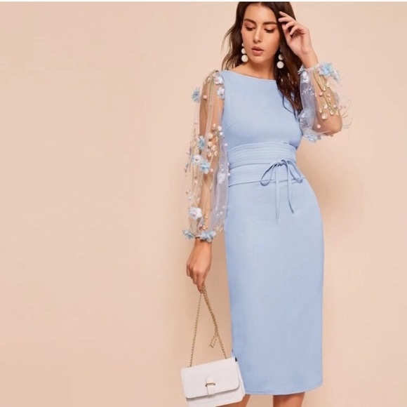 New Floral Sheer Puffy Sleeve Spring Dress - Picture 2 of 8